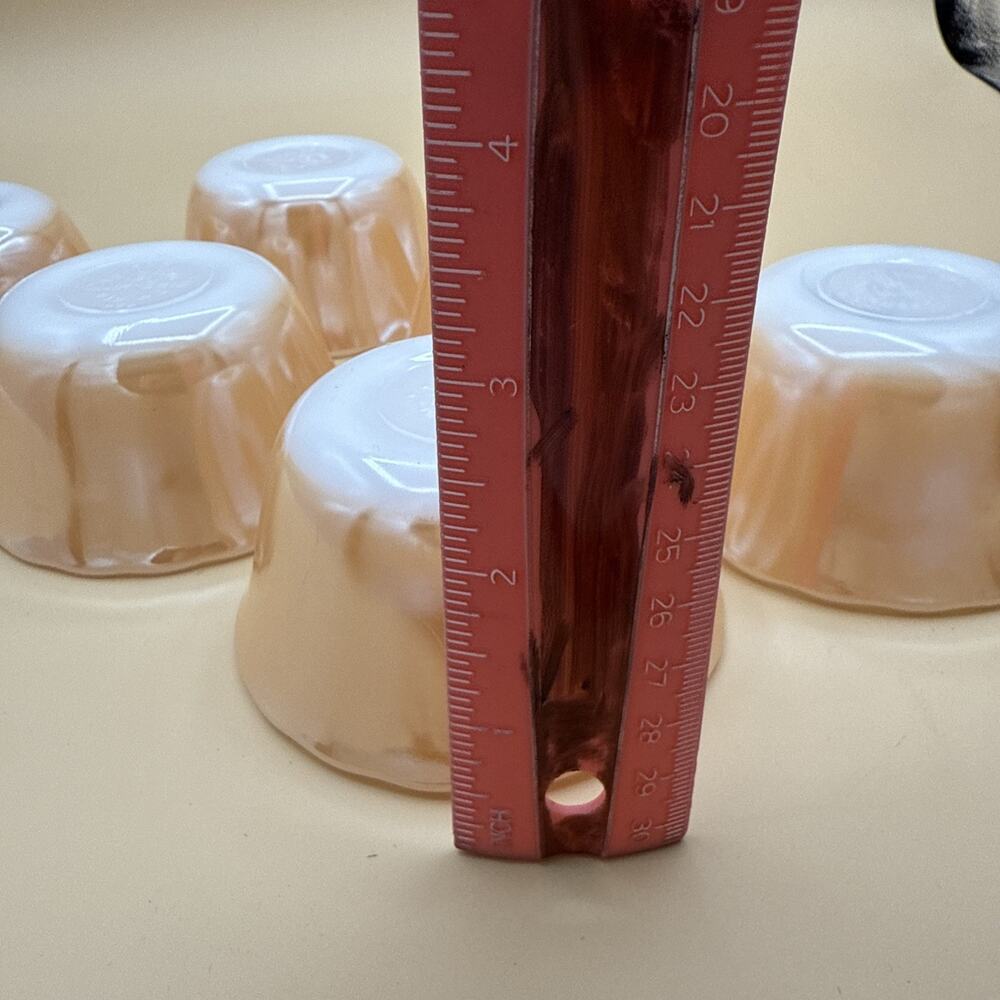 Set of 6 VTG Fire King Peach Lustre 6 Oz. Dessert Custard Cup Scalloped Rim 4”